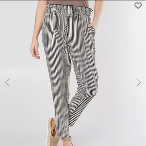 Billabong paper bag black and white stripe beach linen style pant, size L